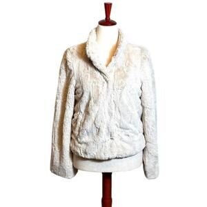 Sanctuary Surplus jacket cream faux fur with pockets & red lining  Sz L mob wife